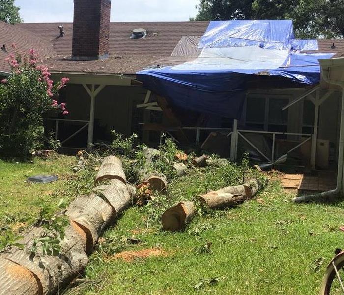 A tree falls on a home.